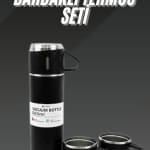 Termos Seti Paslanmaz Çelik 3 Bardaklı Vakumlu Termos Set 500 Ml 12 Saate Kadar Isı Koruma