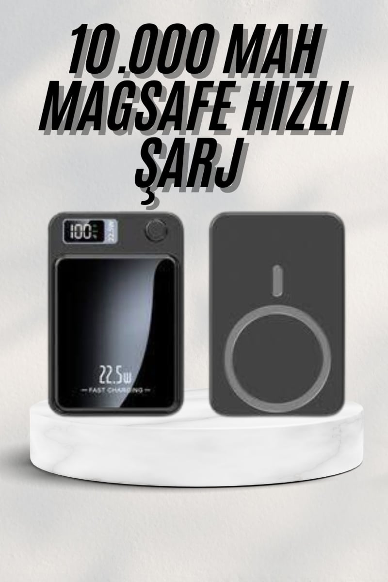 Taşınabilir Şarj Magsafe Powerbank 10.000 mAh Hızlı Şarj Led Göstergeli Kablosuz