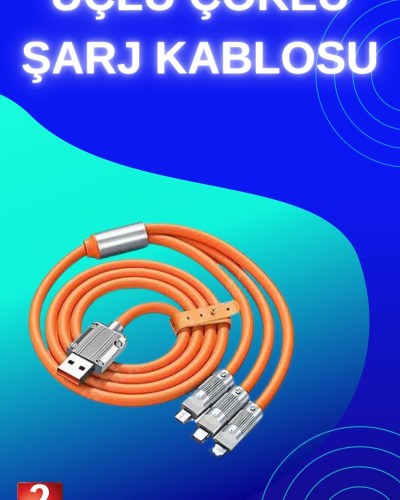 3 İn 1 Süper Hızlı Şarj Kablosu Android ve İOS Uyumlu Silikon Şarj Kablosu
