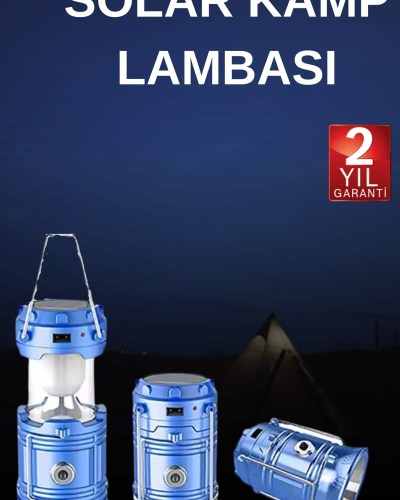 Solar Şarjlı Kamp Lambası Güneş Enerjili Kızaklı Kamp Feneri Çadır Feneri Led Işıldak