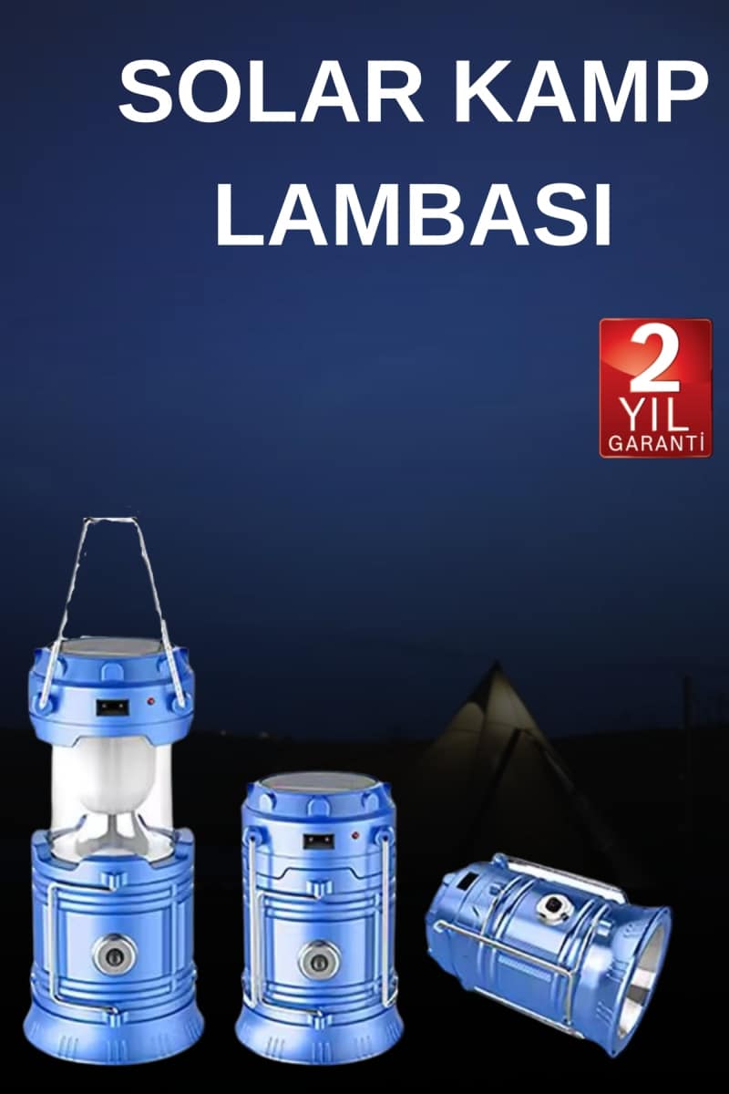 Solar Şarjlı Kamp Lambası Güneş Enerjili Kızaklı Kamp Feneri Çadır Feneri Led Işıldak