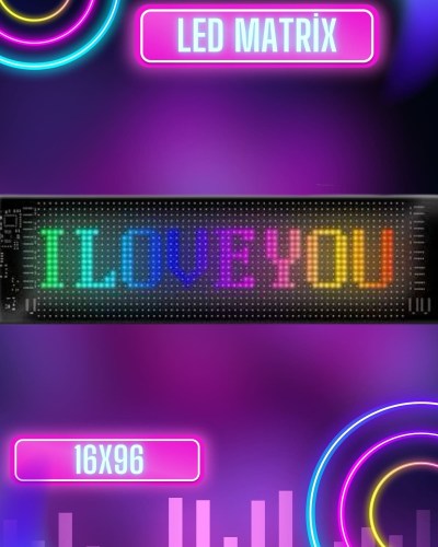 Led Matrix Bluetooth Bağlantılı Araç Camına Uygun Pixsel Görünümlü 16X96 pixel