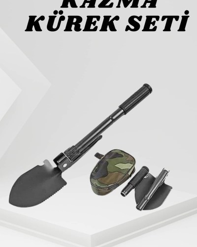 Katlanabilir Kamp Küreği Küçük Kazma Kürek Seti Pusulalı