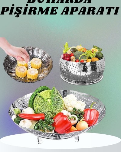 Paslanmaz Çelik Buharda Sebze Pişirme Haşlama Aparatı Buharlı Pişirici