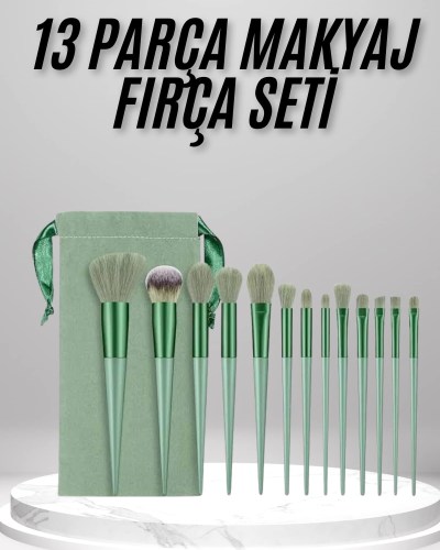 Makyaj Fırça Seti Yeşil 13 Parça Fondöten Fırçası Allık Fırçası Far Fırçası