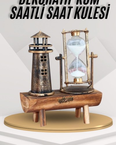 Deniz Feneri Kum Saati Ahşap Görünümlü Vintage Tarz Biblo