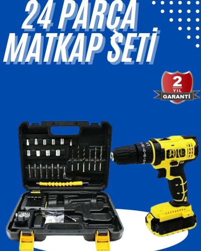 Metal Şanzıman Çift Akülü Bakır Sargı 24 Parça Led Aydınlatmalı Matkap Seti