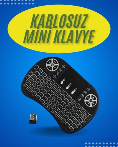 Işıklı Kablosuz Mini Klavye ve Dokunmatik Mouse Seti Türkçe Kablosuz