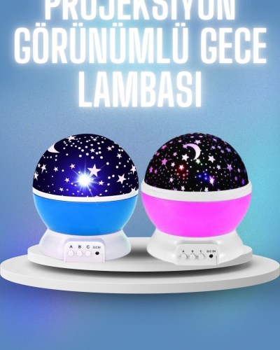 Renkli Yıldızlı Gökyüzü Projeksiyon Gece Lambası Pilli ve USB Kablolu
