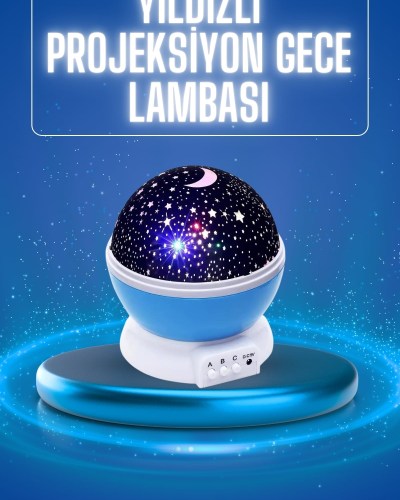 Yıldızlı Gece Lambası Mor Projeksiyon Görünümlü Masa Lambası Renk Değiştirebilen