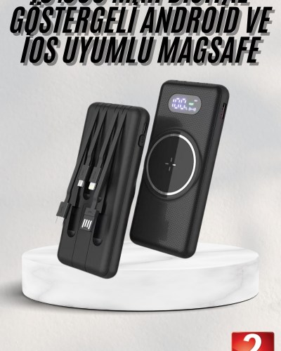 Wireless Powerbank 10000 Mah LED Ekranlı Dahili Kablolu Hızlı Şarj