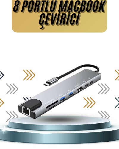 8 Portlu Macbook Çevirici Type C Hub  SD TF USB Çoğaltıcı Ethernet