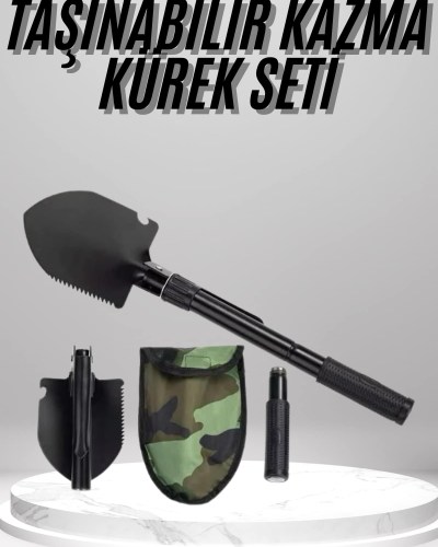 Pusulalı Katlanabilen Portatif Çantalı Mini Kazma Kürek Seti