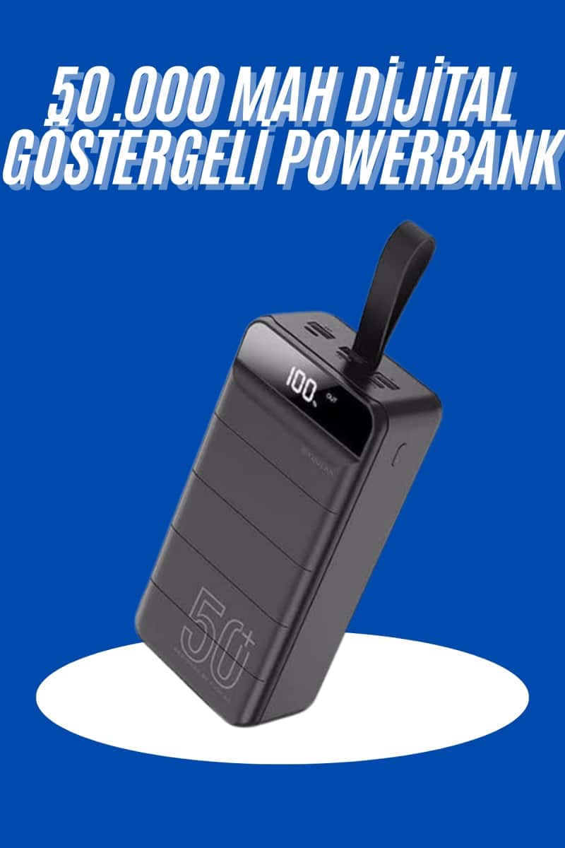 Powerbank 50.000 Mah Dijital Göstergeli Taşınabilir 4 Portlu Hızlı Powerbank