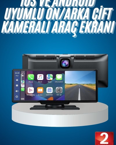 4K Ultra Araç İçi Ön ve Arka Kameralı Ekran HD 2 Kameralı Torpido Üstü Araç Multimedya