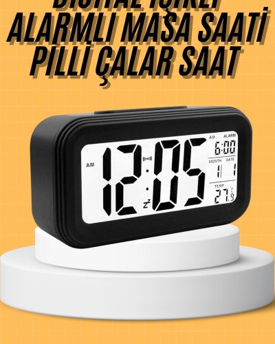 Dijital Masa Saati Takvim Çalar Saat Alarmlı Işıklı Led Ekran Pilli