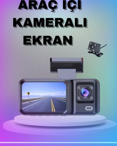 1080P 3 Lensli WİFİ Araç İçi Kameralı Ekran DVR Kaydedici Gece Görüşlü