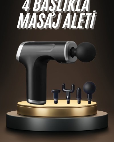 Profesyonel Masaj Tabancası Sporcu Masaj Aleti 4 Başlıklı Şarjlı Titreşimli