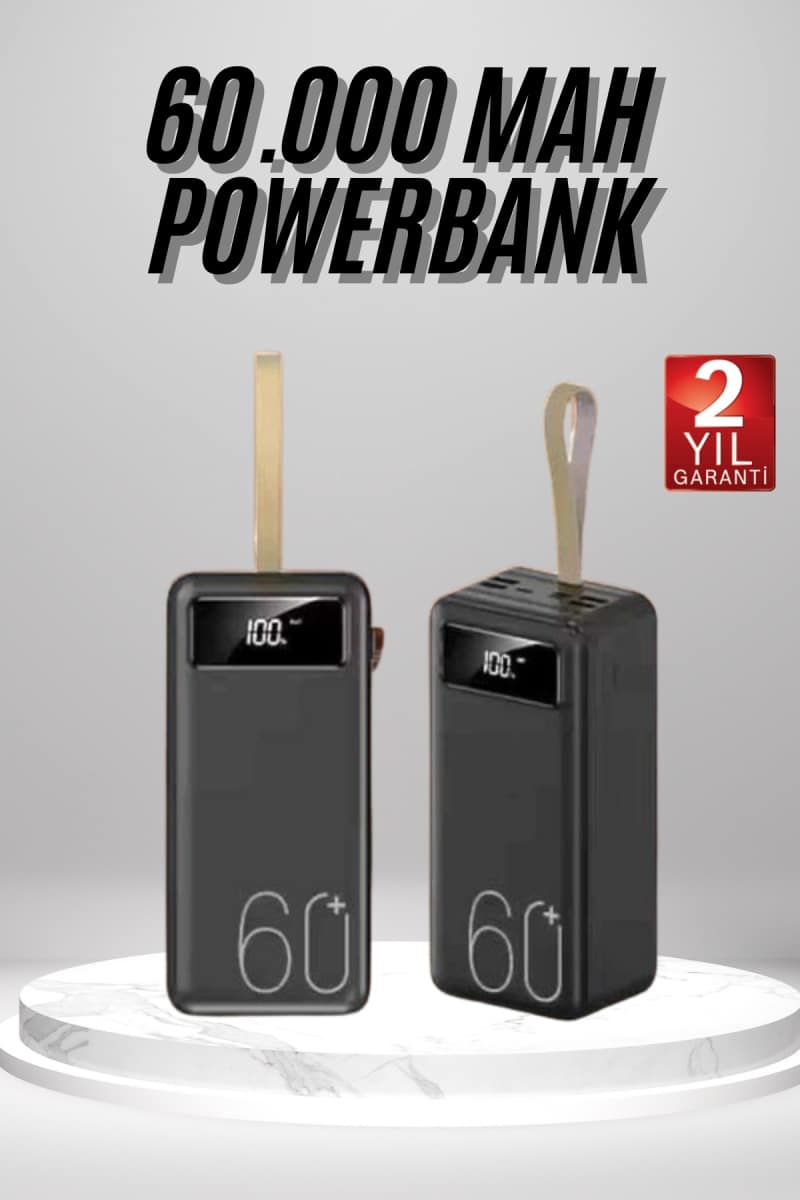 Powerbank 60.000 Mah Taşınabilir Şarj Hızlı El Fenerli Dijital Göstergeli