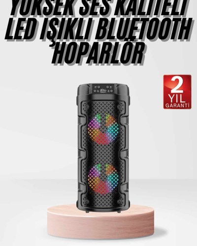 Bluetooth Hoparlör Rgb Led Işıklı Büyük Boy Yüksek Bass Çift Loblu
