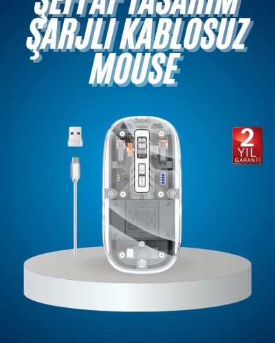 Sessiz Tıklama Çift Modlu Bluetooth Ve Alıcı Şeffaf Mouse Fare