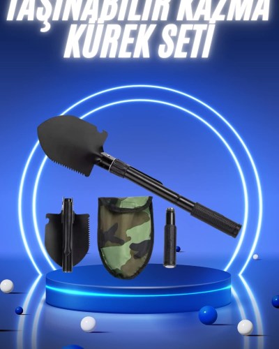 Pusulalı Katlanabilir Kazma Kürek Kamp Seti Kamp Küreği Portatif Çantalı