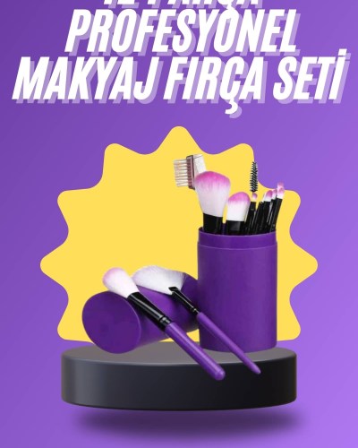 12 Parça Makyaj Fırça Seti Profesyonel Fondöten Allık Far Kontür Fırçası