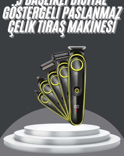 5 Başlıklı Şarjlı Tıraş Makinesi Led Ekran Saç Sakal Ense Tıraşına Uygun Bakım Seti