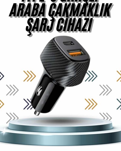 Hızlı Oto Şarj Cihazı 38W Çift Girişli HIzlı Şarj Oto Çakmaklık Type-C