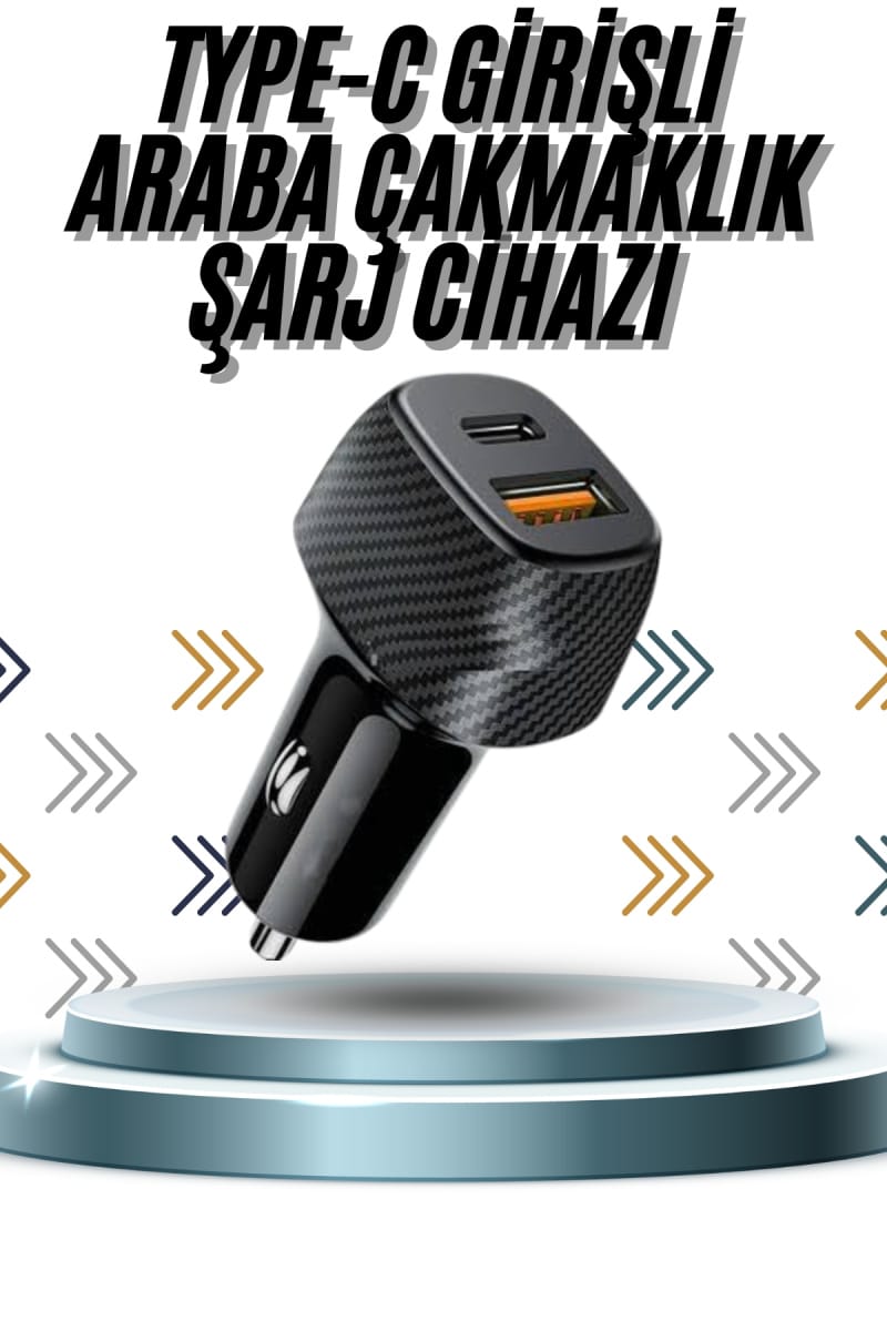 Hızlı Oto Şarj Cihazı 38W Çift Girişli HIzlı Şarj Oto Çakmaklık Type-C