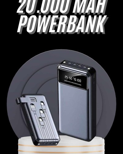 Hızlı Şarj Özellikli 20.000 Mah Dijital Göstergeli USB Girişli Android ve İOS Uyumlu Powerbank