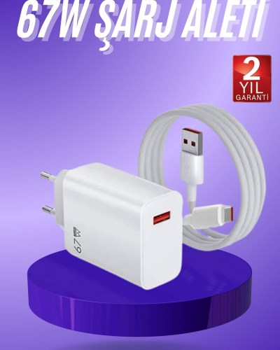 Beyaz Ultra Plus Hızlı Şarj Seti Şarj Adaptörü ve Kablosu 67W