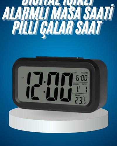 Işıklı Dereceli Masa Ofis Saati Alarmlı Termometre Takvim Çalar Saat