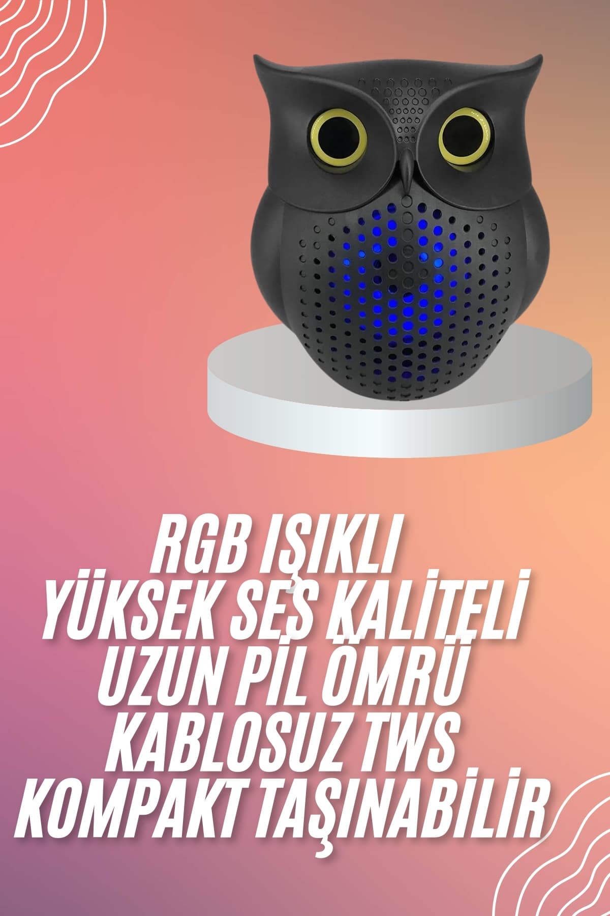 Müzik Çalar Bluetooth Hoparlör Speaker 5.0 Kablosuz Baykuş Görünümlü - Görsel 2