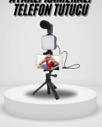 Akıllı Telefon Vlog Kiti Tripod Mini Mikrofonlu Telefon Tutucu