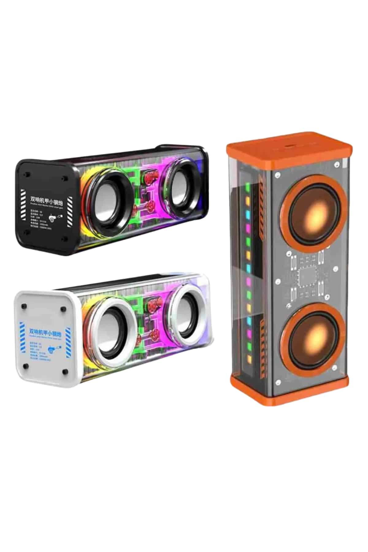 Bluetooth Hoparlör Şeffaf Mecha RGB Işıklı Çift Hoparlör 5.0 Bluetooth - Görsel 4