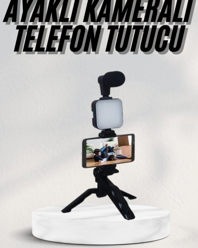 Telefon Tutucu Led Işıklı Kumandalı Mikrofon Telefon Vlog Video Kayıt