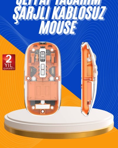 Mouse Fare Kablosuz Mouse Fare Şarjlı Bluetooth Sessiz 5 Tuşlu Şeffaf