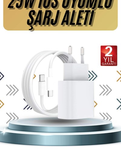 15/Pro/Pro Max 20W İOS Uyumlu Hızlı Şarj Aleti Adaptörlü Beyaz