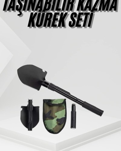 Katlanır Portatif Kazma Kürek Seti Portatif Çelik Taşıma Çantalı Pusulalı