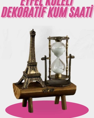 Eyfel Kulesi Tasarımlı Kum Saati Kristalleştirilmiş Kum Saati Dekoratif Ahşap Görünümlü