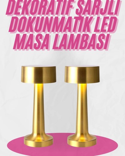 Altın Rengi Masa ve Gece Lambası Dokunmatik Şarjlı Masa Lambası