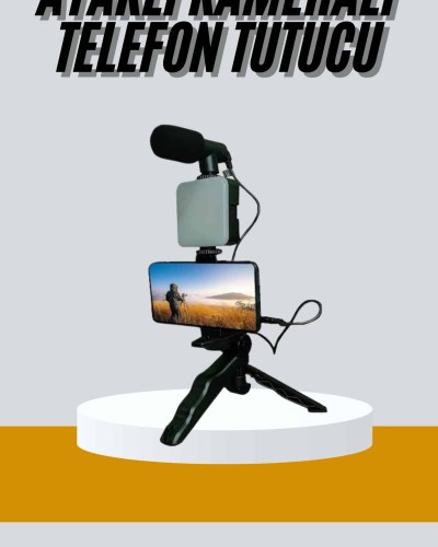 Tripod Telefon Tutucu Kumandalı Mikrofon Led Işık Vlog Video Kayıt