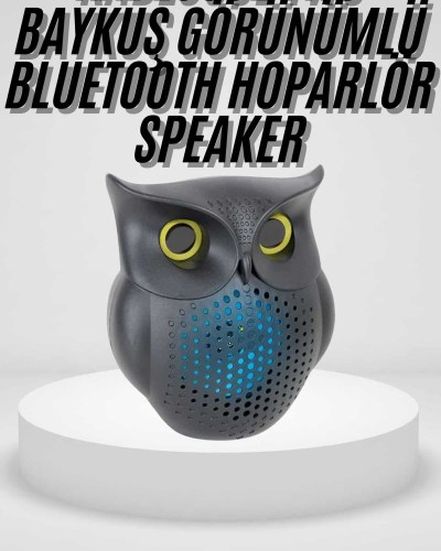 Siyah Bluetooth Hoporlör Baykuş Speaker Bluetooth 5.0 Bağlantılı