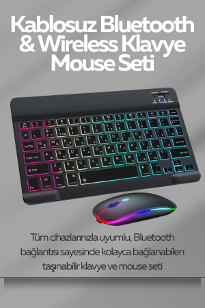 Tüm Cihazlarla Uyumlu RGB Işıklı Kablosuz Klavye ve Mouse Seti