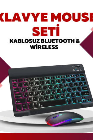 Bluetooth 5.3 Destekli Şarjlı Taşınabilir Klavye + Mouse Kombinasyonu