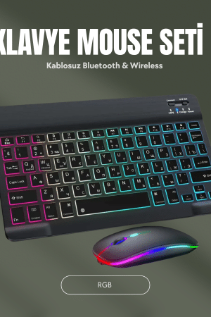 RGB Aydınlatmalı Şarjlı Kablosuz Klavye ve Mouse Seti – Modern ve Kompakt Tasarım