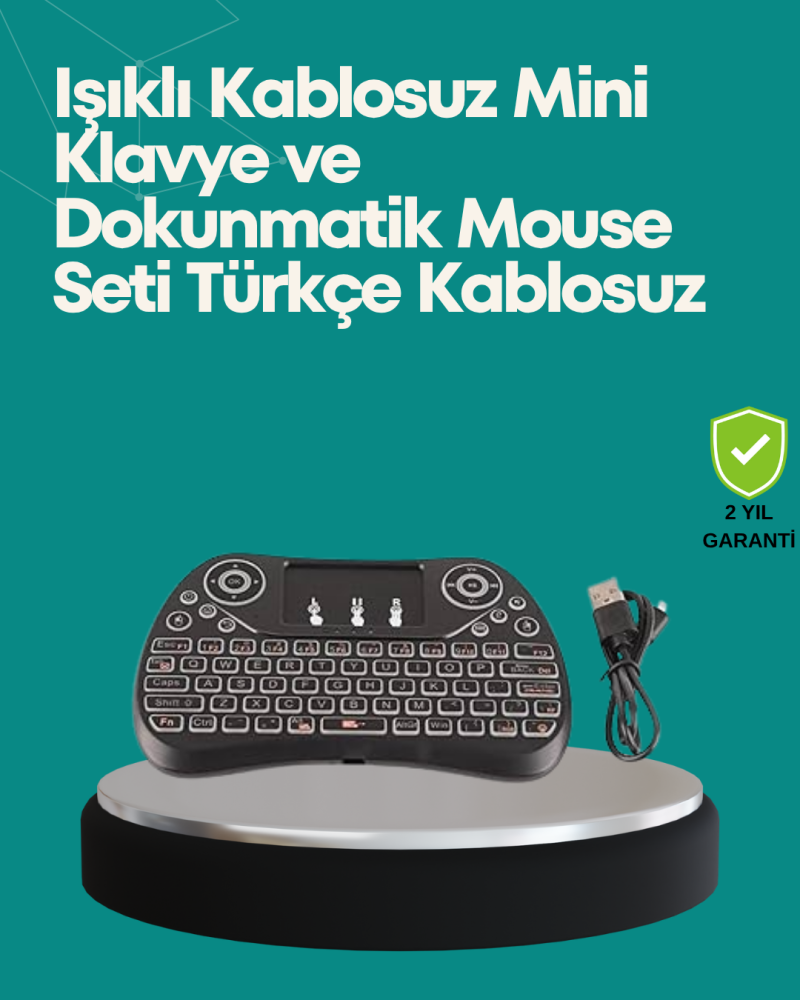 Işıklı Kablosuz Mini Klavye – 2.4 GHz, Dokunmatik Mouse Özellikli