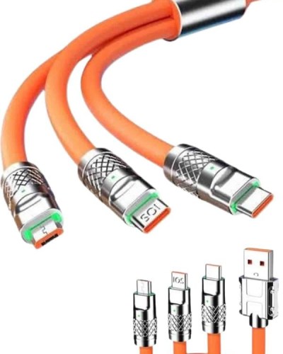 120W 3 İn 1 Uyumlu Silikon Şarj Kablosu Hızlı Şarj Kablosu