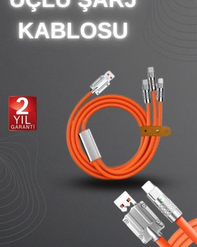 120W Hızlı Şarj Kablosu Turuncu Yüksek Güç Kapasitesi Çoklu Şarj Girişi